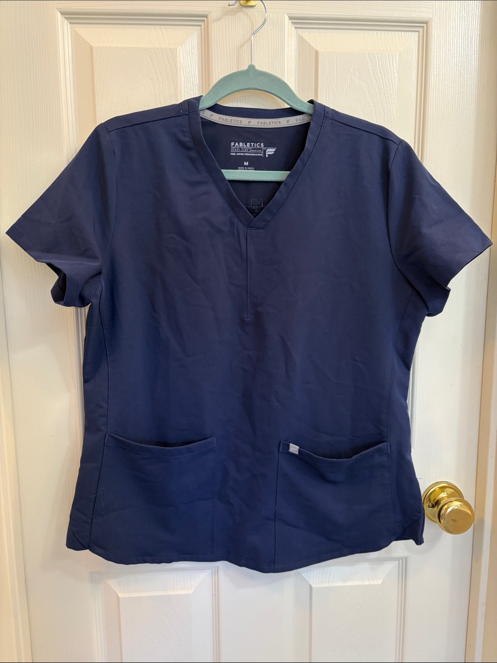 Fabletics Navy V-Neck Short Sleeve Scrub Top